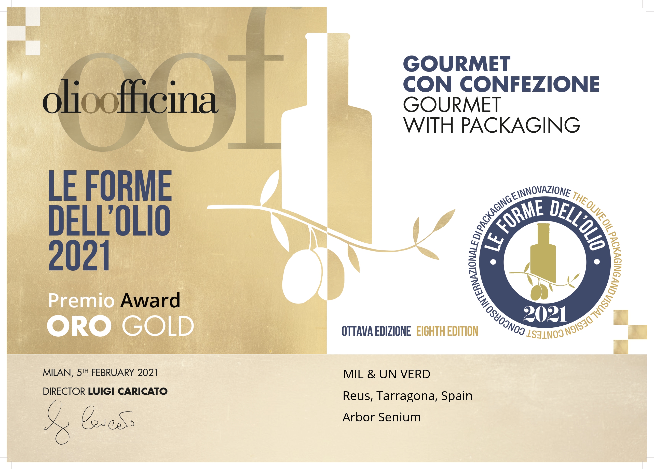 mejor aceite de italia arbor sacris gold medal packaging